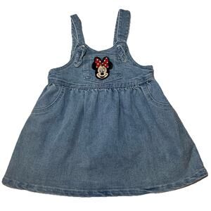 Disney Minnie Mouse Denim Jumper Baby Size 12 M Blue Embroidered Overall Dress